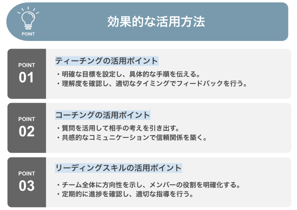 オンボーディングとティーチング、コーチング、リーディングの活用方法